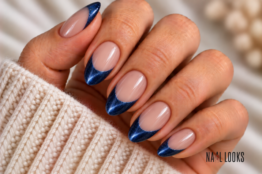 Velvet navy French tip nails