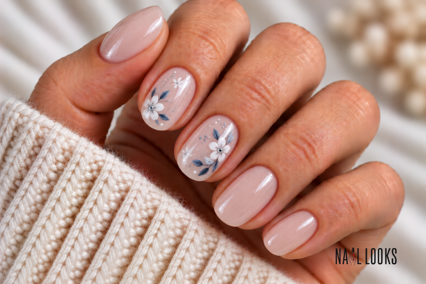 winter floral nail design