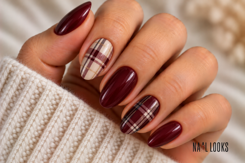 winter plaid nail design