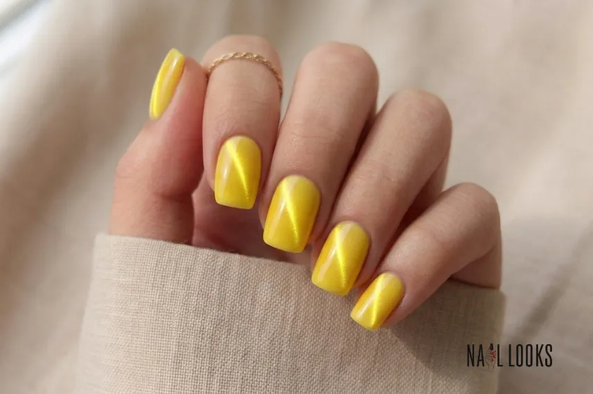 Yellow Cat Eye Spring Nails