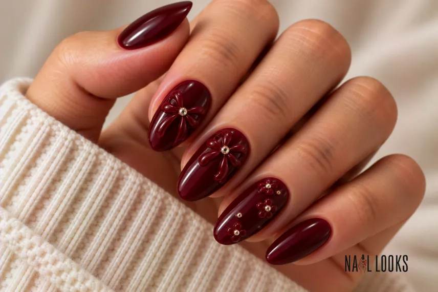 3D black cherry nail design