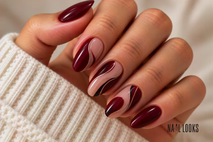 abstract black cherry nail art