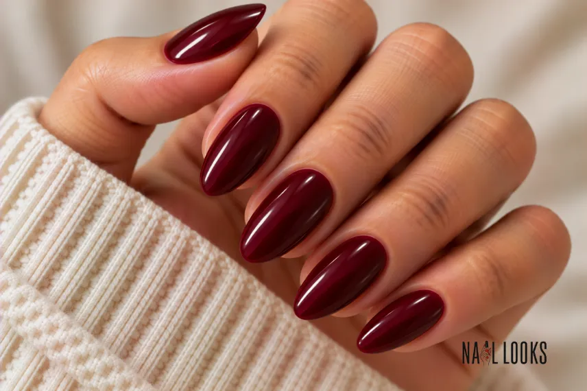 almond black cherry nails