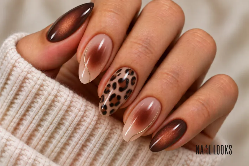 aura nails with animal print accent