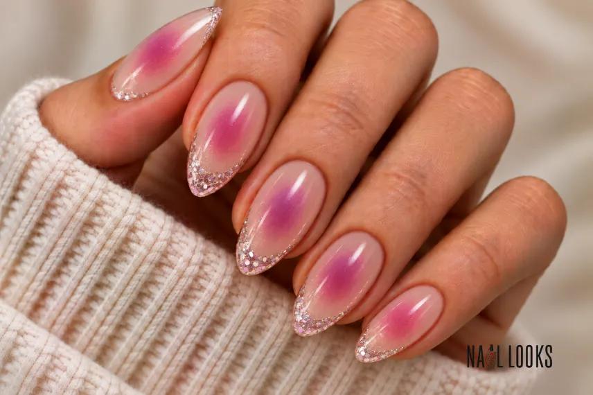 aura nails with glitter French tips