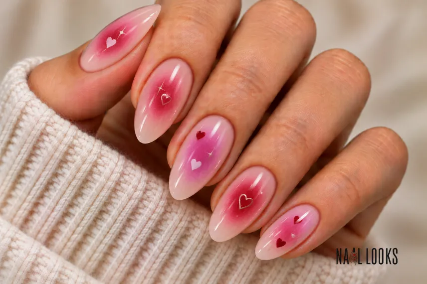 aura nails with hearts