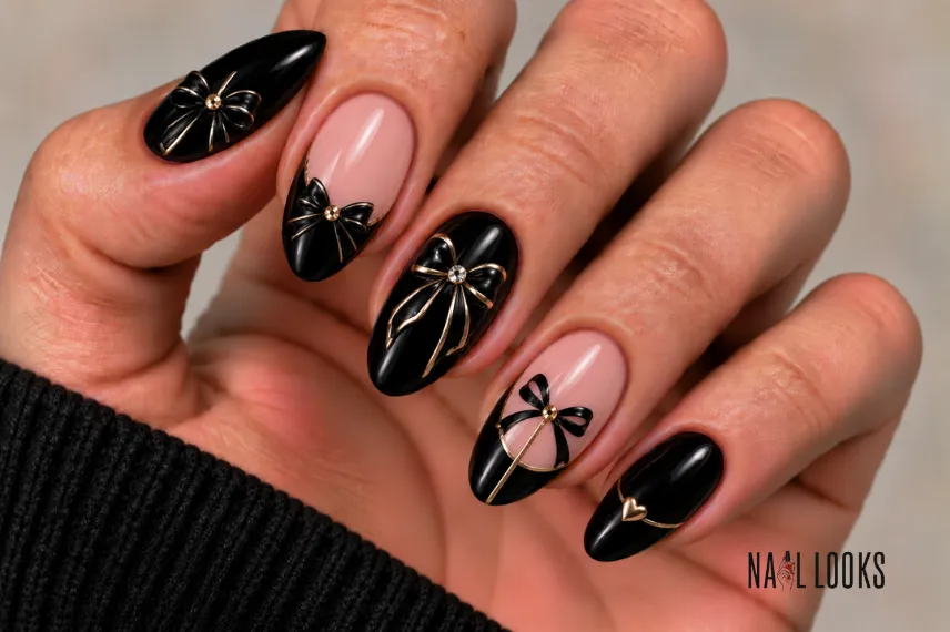 black bow nail art