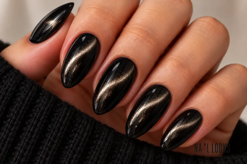 black cat-eye nail design