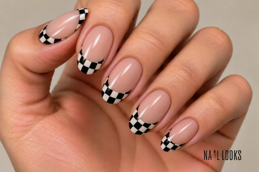 black checkered French tips