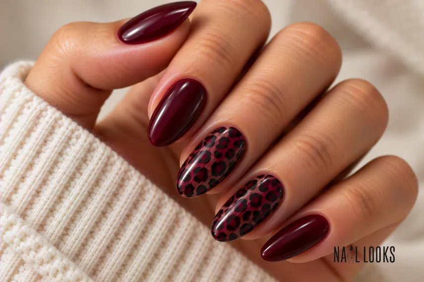 black cherry animal print nails