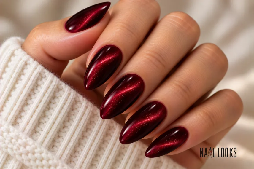 black cherry cat-eye nails