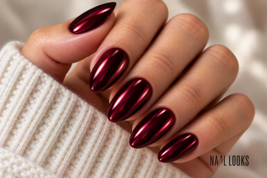 black cherry chrome nail design