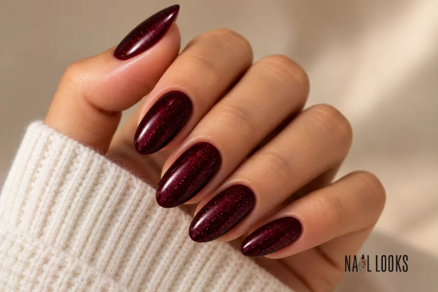 black cherry glitter nail design
