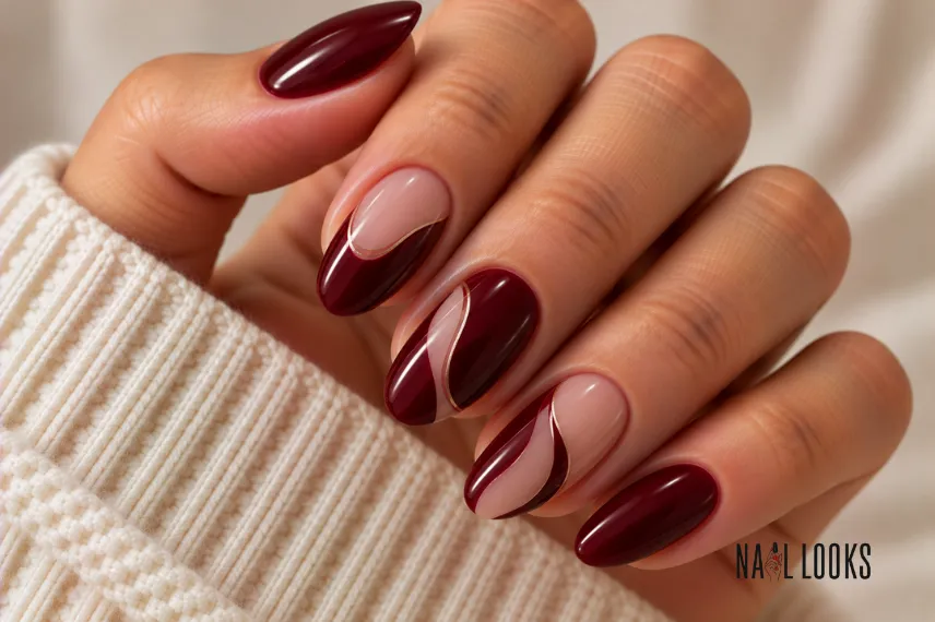 black cherry negative space nails