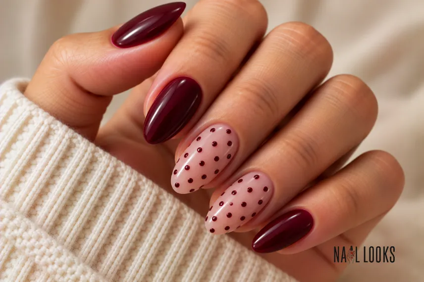black cherry polka dot nails