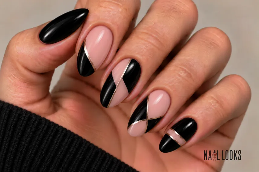 black colour-block nails