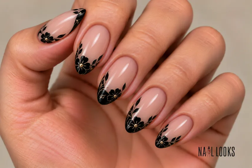 Black lace nail art