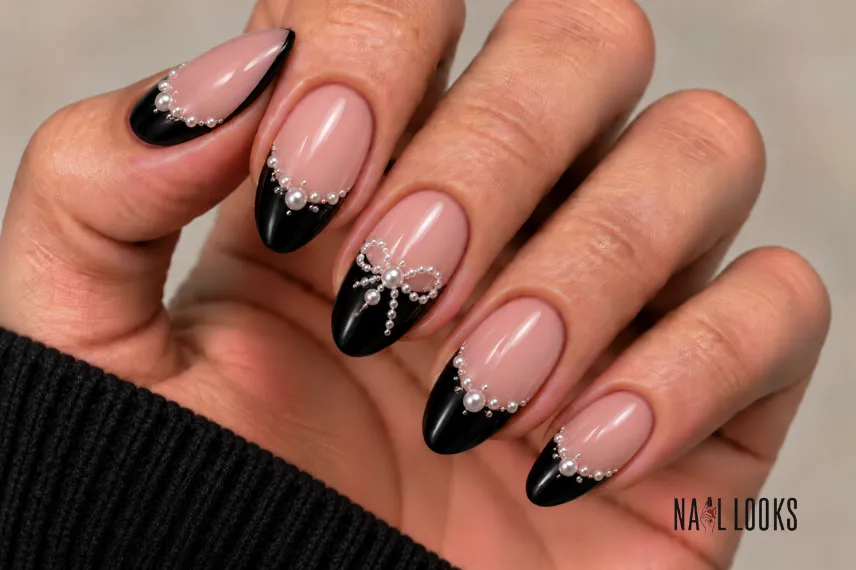 black French tips with pearls