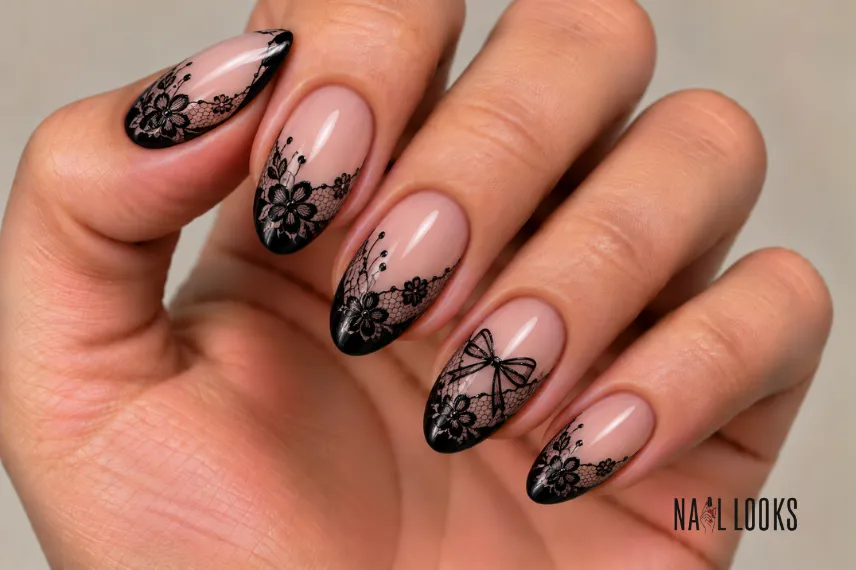 black floral French tips