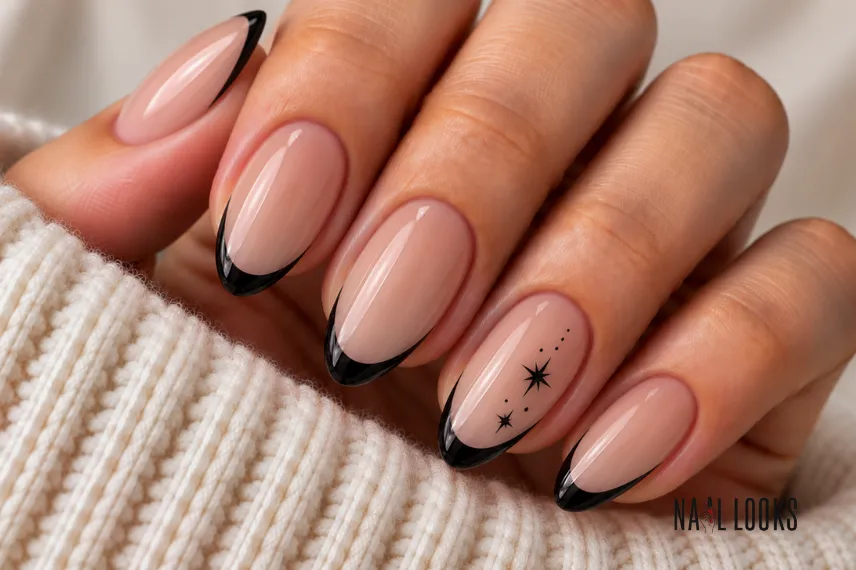 black micro French tip nails