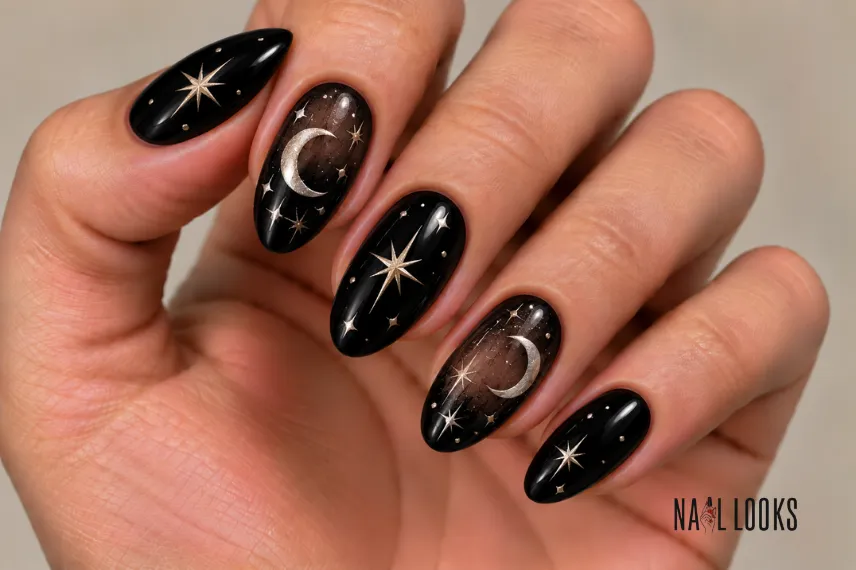 black star and moon nails