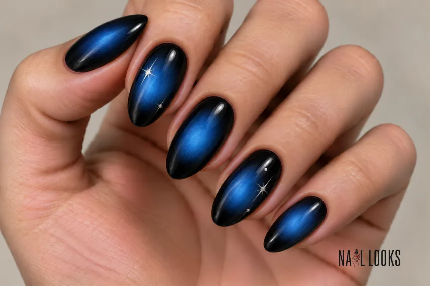 black and blue aura nails
