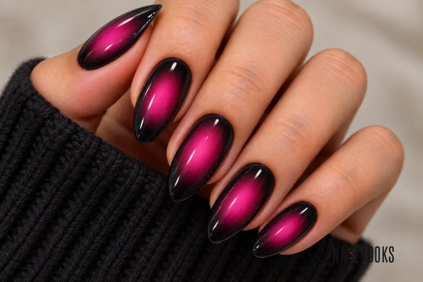 black and pink aura nails