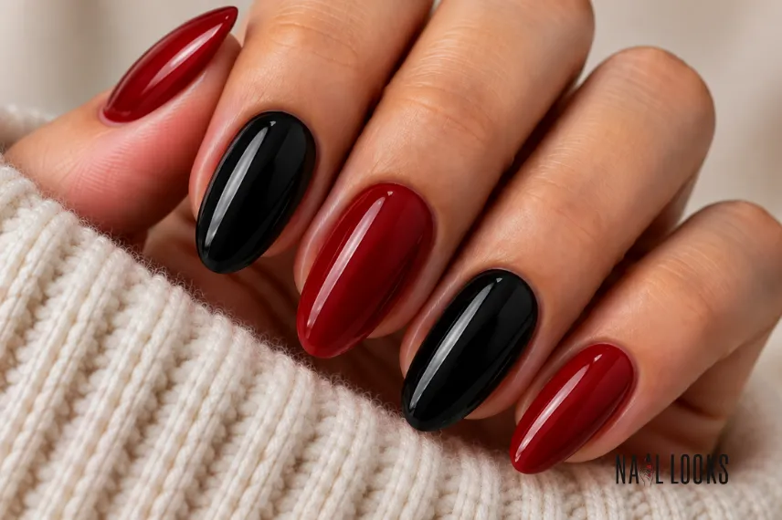 black and red nail design