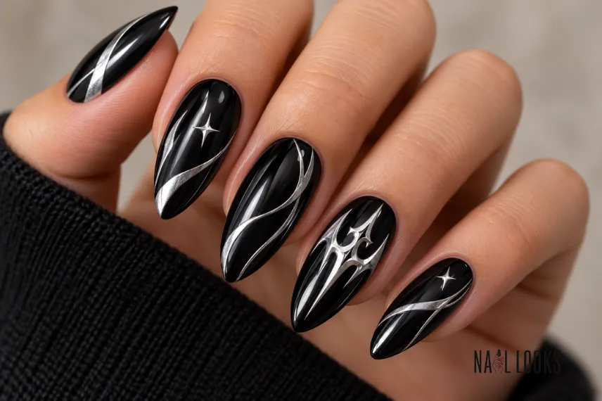 black and silver hunter nails