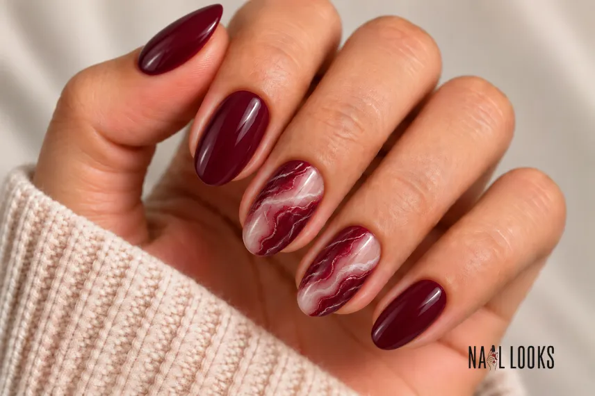 burgundy marble nails