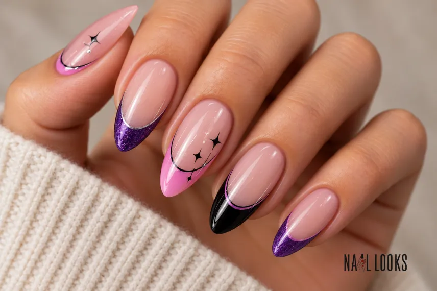 coloured French tips with a tiny star