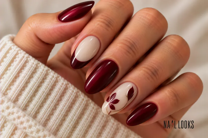 nude and black cherry nails