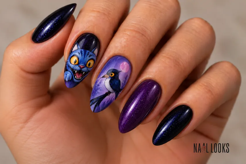 Derpy Tiger and bird accent nails