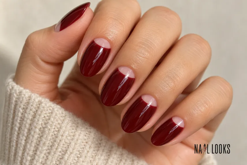 garnet half-moon Christmas nails