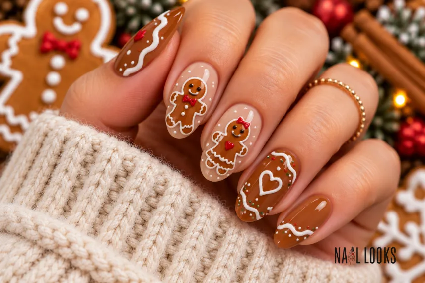 gingerbread cookie character nails