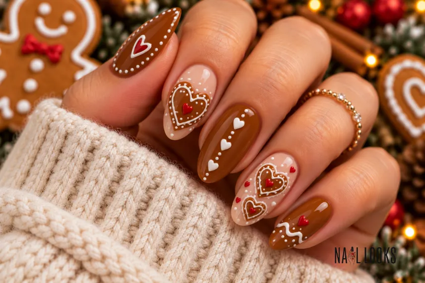 gingerbread heart nails