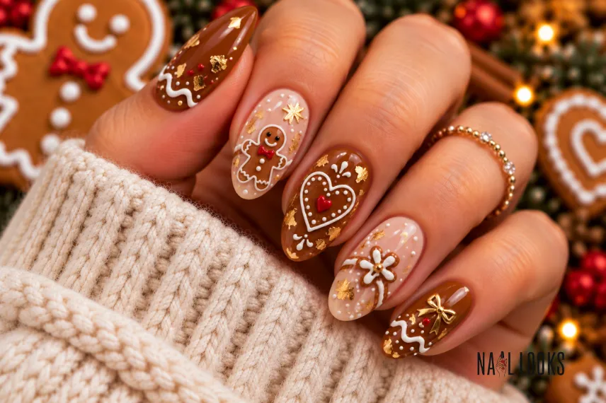 gingerbread nails with gold foil