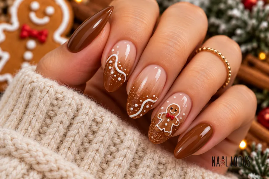 gingerbread ombre nails