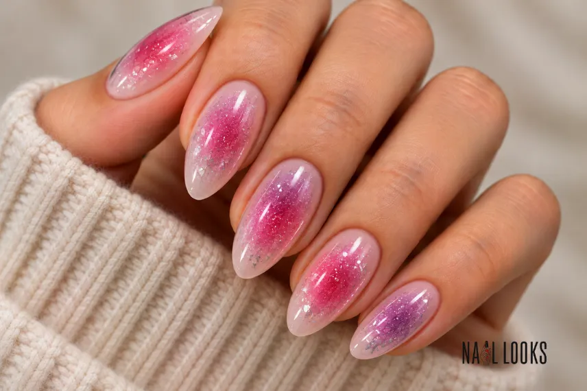 glitter aura nail design