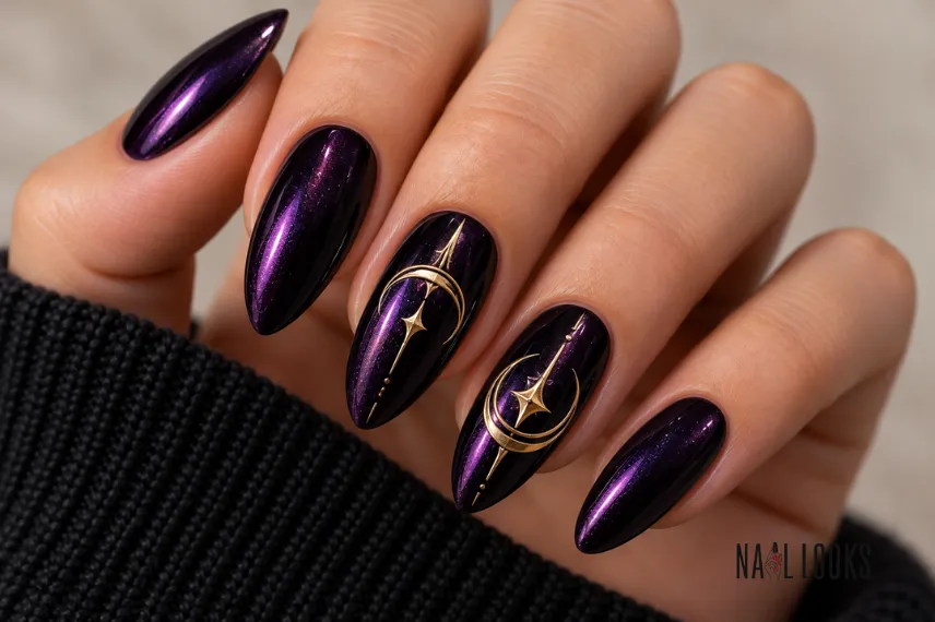 gold Honmoon symbol accent nails
