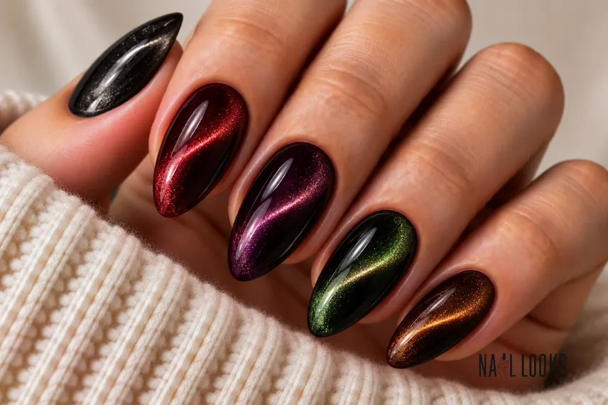 Halloween cat-eye nail design
