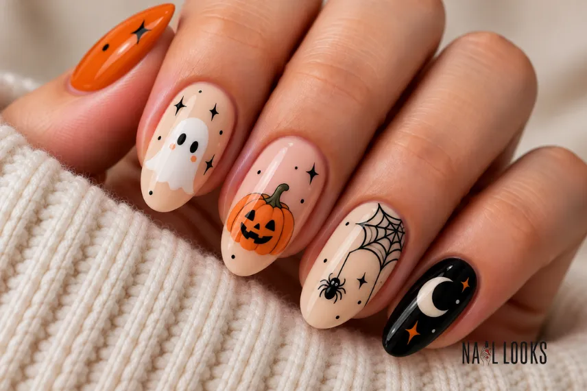 Halloween mix and match nail design