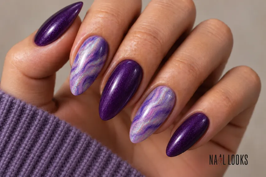 holographic marble nails