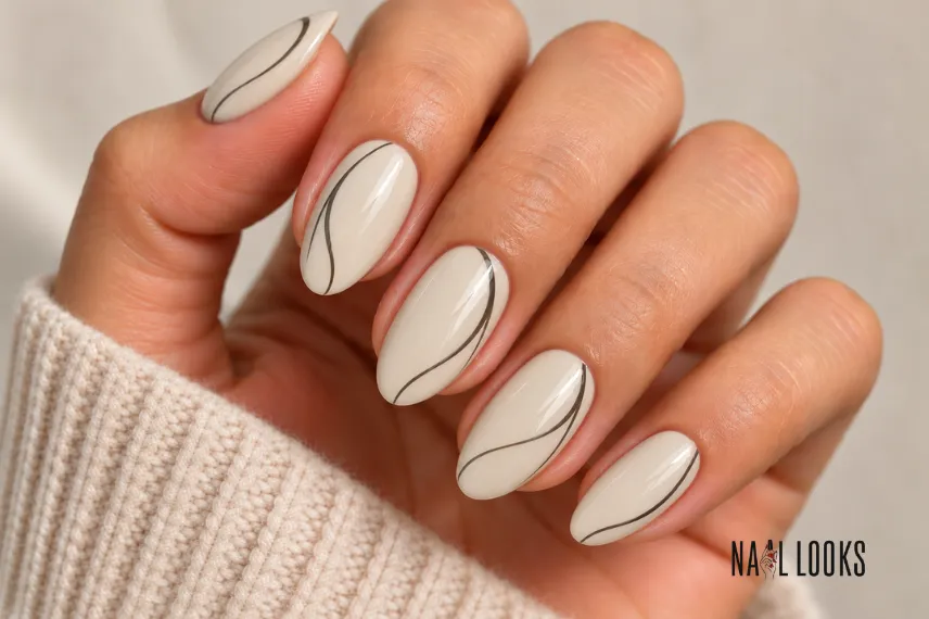 ivory nails with fine charcoal lines