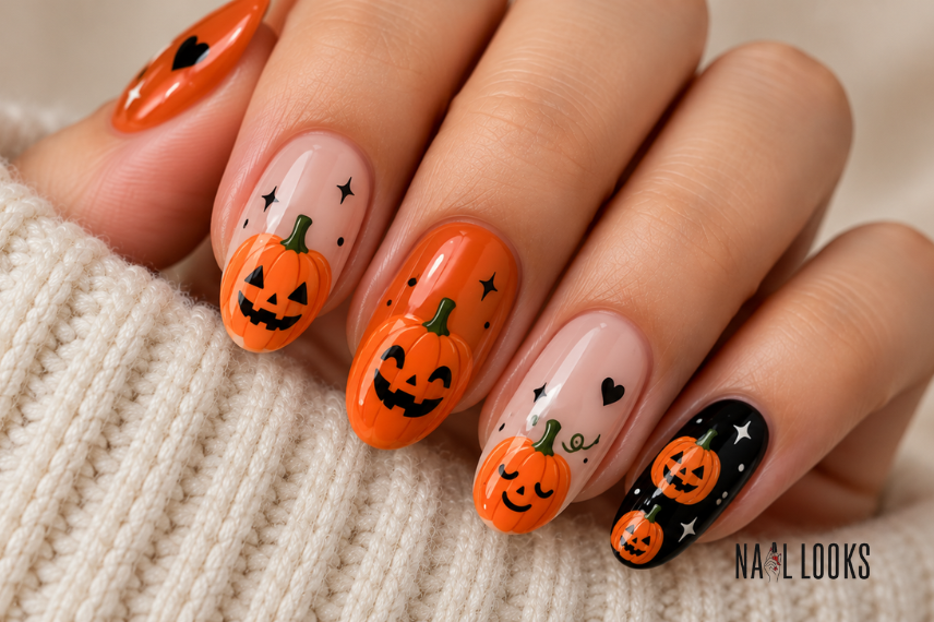 jack-o-lantern nail art design