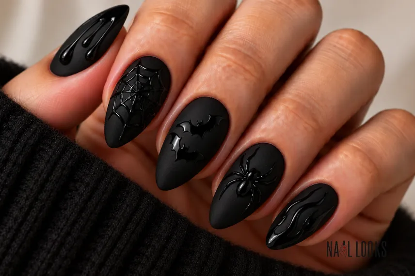 matte black and glossy nail design