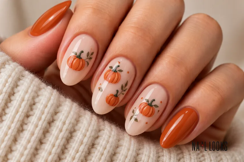 mini pumpkin nail design