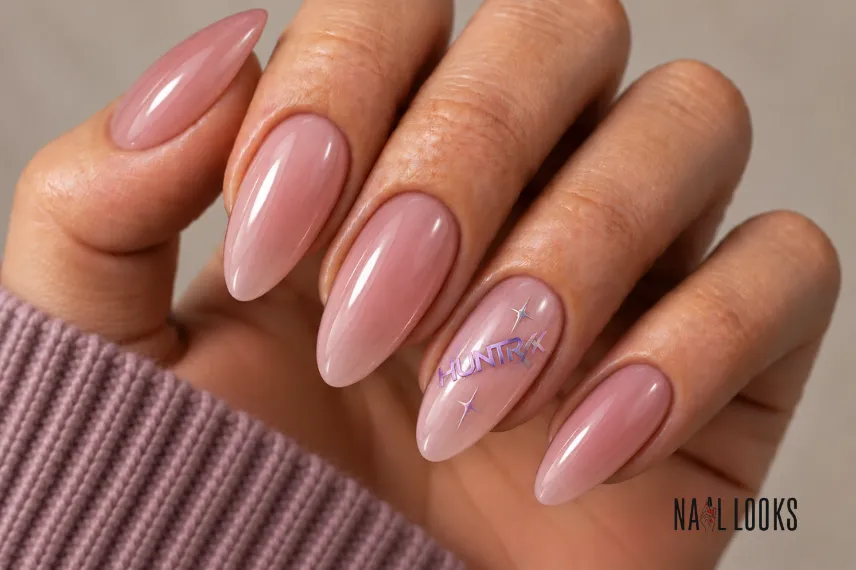 minimal HUNTR/X logo-inspired nails