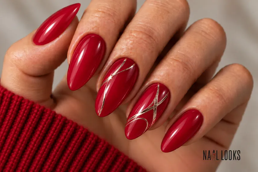 red and metallic nails inspired by Mira