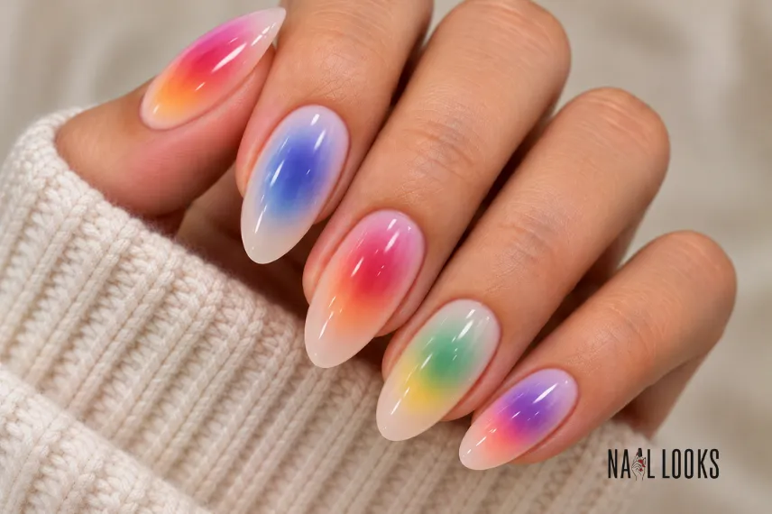 multicolour aura nails